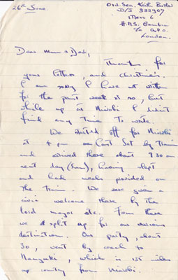 Keith Butler's letter home, June 1955