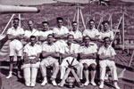 The Champions: Electrical Division Cricket Team. Front L to R: P.O. Elect:? Comdr Lock, C.E.A. Pete Sawyer, Mr Wannicott, E.A. Algy Longworth. Back Row L to R: E.M Harland, E.A. Alan Clements, E.M.? P.O. Elect Bruce? Acting P.O. Elect? E.A. Barry Partridge and E.M. Little. Photo from Alan Clements