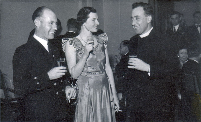Electrical Artificer Alan Clements with Robert Pope and wife at a Ship's Dance (1950 - 1952)