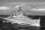 HMS Gambia on her last commission in 1959 off of Gibraltar
