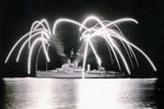 HMS Gambia giving a firework show, Zanzibar, June 1955. Photo kindly submitted by Janet Kirkham, niece of sick berth attendant Ken Griffin