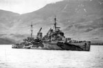 HMS Trinidad in 1942 at Hvalfjord, Iceland. Built by Devonport Dockyard. Laid down April 21, 1938. launched March 21, 1940. Completed November 14, 1941. Scuttled May 15, 1942 after being damaged the previous day by torpedoes from German aircraft in the Barents Sea, 63 lost. Imperial War Museums A7683