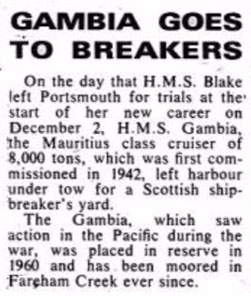 Notice of HMS Gambia's scrapping