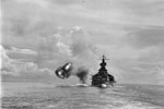 HMS Valiant fires a broadside. Operation Cockpit against Sabang, April 19, 1944. Photo: Lt. C. Trusler. Imperial War Museums A 23494