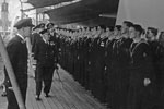 Inspection by C in C, Admiral Burnett, HMS Gambia, April 29, 1950 at Devonport. Photo from my dad's albums.