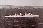 HMS Gambia on exercise off St. Pauls Bay, Malta, 1950. Photo from Alan Giddings album, very kindly supplied by his son Robert Giddings MBE