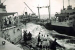 Refuelling at sea during a Joint Exercise at Trincomalee (JET), 1955/56. Image from Keith Butler