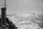 Largest ever British troop convoy reaches India. May and June 1942, on board an escorting warship of the convoy. The convoy of large liners carrying troops and equipment arrived safely on June 5, 1942. Photo: Lt. S. J. Beadell. Imperial War Museum A 8813