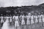 Kings Birthday Review. Hong Kong, 1947. Front rank: Leading Seaman Bryce, Vic Corrin
