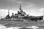 HMNZS Gambia in Hauraki Gulf, New Zealand, 1945 and probably taken by Tudor Washington Collins.