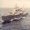 HMCS Quebec (ex-Uganda) in the mid-1950s. Built by Vickers Armstrong. Laid down July 20, 1939. Launched August 7, 1941. Completed January 3, 1943. Transferred to Royal Canadian Navy October 21, 1944. Renamed Quebec 1952. Paid off 1956. Placed on disposal list 1958. Broken up at Osaka 1961. Photo submitted by Gerry Sullivan