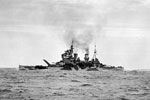 HMS Anson on sea trials with her forward guns trained high in the North Sea. June 18-21, 1942. Photo: Lt. C. J. Ware. Imperial War Museums A 10152