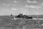 HMS Devonshire and HMS Ramillies on May 7, 1942 before the bombardment of the Fench coastal batteries at Madagascar. Photo: Lt. S. J. Beadell. Imperial War Museums A 8998