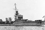 HMS Dragon, a Danae class cruiser, was built in December 1917 and scuttled near France in July 1944. Imperial War Museums Q 75345