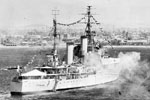 HMS Gambia, flagship of Admiral Sir John H Edelsten, C in C Mediterranean, firing a Royal Salute on the occasion of the visit of HM The King of Greece to British Naval units at Athens. Mediterranean fleet summer cruise, July 1950, and on the Greek island of Skiathos during an exercise known as "Bandit". Imperial War Museums A 31690A