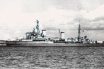 HMS Jamaica. Built by Vickers Armstrong. Laid down November 30, 1939. Launched September 11, 1941. Completed June 20, 1942. Paid off 1957. Broken up 1960-1962 at Dalmuir and Troon.