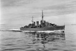 HMS Manxman, July 7, 1941. She was an Abdiel class minelayer launched in 1940, converted to a minesweeper support ship in 1963, and sold for breaking up in 1972. Imperial War Museums FL 4435