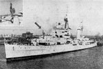 HMS Phoebe returning to Chatham in 1951 proudly displaying the Cock of the Fleet she won in Marmarice, Turkey in July 1950. Photo very kindly submitted by Melinda Cole.
