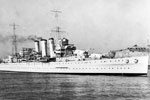 Shropshire in her early war configuration entering Grand Harbour, Malta.