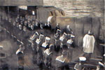 The burial of sea of the dead from HMS Hecla on HMS Gambia