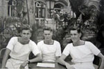 The photo was originally captioned 'The Terrible Three at the Taj Restaurant, Bombay'. David is on the right of this trio, but unfortunately I do not know who the other two are. Photo from Christine Deane