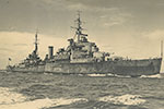 HMNZS Gambia in Hauraki Gulf, New Zealand, 1945 taken by Tudor Washington Collins. Photo from National Museum of the Royal New Zealand Navy - AAI0026.