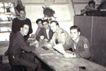 Denys Powell is on the right of this photograph which may have been taken on HMS Gambia but more probably, HMS Cook. Photo from Denys Powell, kindly submitted by Anita Neads.