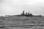 The American battleship USS Washington riding the swell in Mid-Atlantic. The task force was under the command of Rear Admiral R. G. Griffen. April 3-4, 1942. Photo: Lt. R. G. G. Coote. Imperial War Museum A 9239