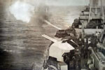 HMNZS Achilles firing. Photo kindly supplied by Garry Carlyle.