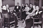 Tiffy's (Artificer's) Ball at the Hotel Phoenicia, Valletta, Malta. L to R: Commander (E), W.O. Mr???, W.O. Ordnance Rip Gladding, E.A. Clements, Mrs R Gladding, W.O. (Radar)???, Mrs and W.O. (Elect) Mr Wannicott. Photo from Alan Clements.