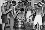 Rum issue in 1952. The rum ration was stopped on July 31, 1970. Photo from my dad's albums.