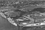 HMS Birmingham, Newfoundland & Warrior at Singapore in 1954. Photo from dad's photo albums. HMS Birmingham was a Town-class light cruiser, HMS Newfoundland was a Crown Colony-class cruiser and HMS Warrior was a Colossus-class aircraft carrier. Dad served on HMS Gambia, Newfoundland's sister ship, from 1950 to 1952. He served on Warrior from 1953 to 1955.