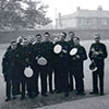 Group of band members outside E Block in North Barracks. L to R: Jan Kesterton, Nobby Clarke, Don Peerless, Erik Gaze, Pete Westaway, Taff Russell, Selwyn Horner, Ian Langford, David 'Sticks' Macklin, Graham Dench and 'Shacks' Prince. Photo provided by Michael Hutton