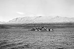 HMS Jamaica in dazzle paint at Hvalfjord, Iceland, photographed from the aircraft carrier HMS Formidable in October 1943. Photo: Imperial War Museums A20388.