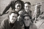 Front row: John "Jock" Kerr and Scouse Gallagher; second row: Jan Birch and unknown; at the back is "Nelly" Dean. This photo was taken while still in Devoport before the commission, sometime in 1949/50