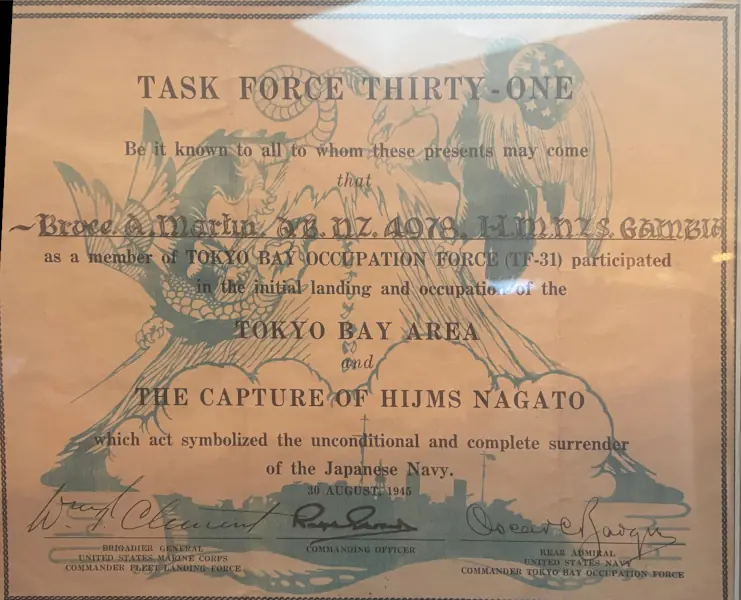 Bruce Martin's Certificate of Service in Task Force 31