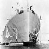HMS Vanguard receiving a final 'brush and polish' at Weymouth on June 2, 1953, before taking part in the coronation review at Spithead on June 15 by her majesty the queen. Imperial War Museums A32566