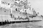 HMS Vanguard receiving a final 'brush and polish' at Weymouth on June 2, 1953, before taking part in the coronation review at Spithead on June 15 by her majesty the queen. Imperial War Museums A32566